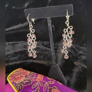 Handmade Silver-tone & Purple Beaded Earrings, With Pouch